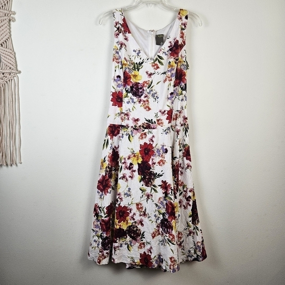 TAYLOR Linen Blend Floral Print Dress Size 14 Belted Sleeveless - Picture 1 of 9